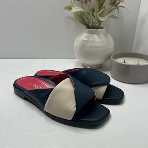 Vionic Poppy Miramar Leather Colorblock Slide Sandal Navy/Cream Women's 6M NWOB
